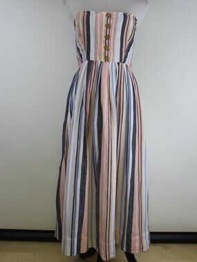 Free People Striped Midi Dress Strapless Cotton Smocked Back Boho Summer M